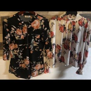 TWO super cute and flattering floral tops size M